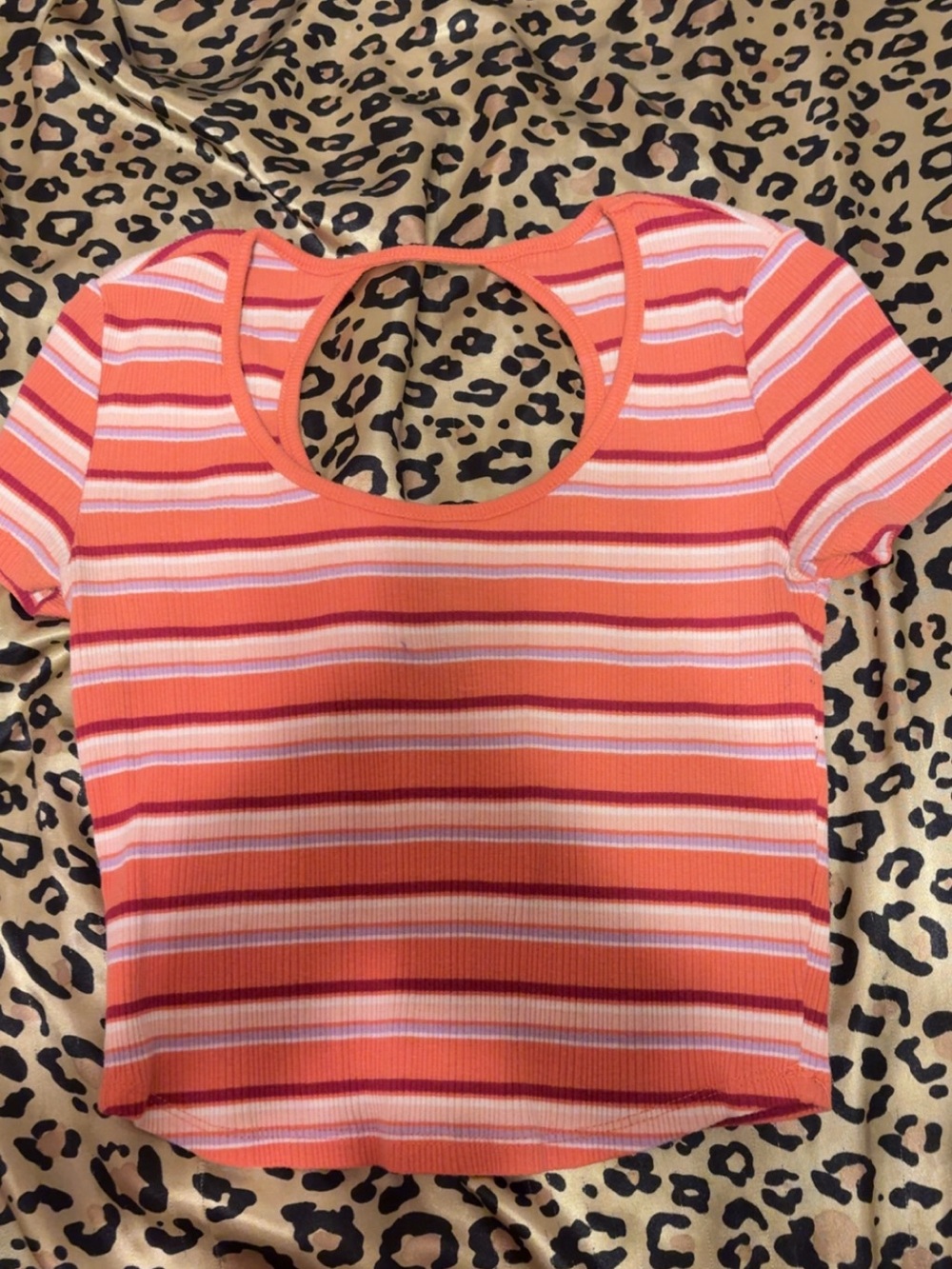 Kohl's Coral and Pink Striped Ribbed Crop Top